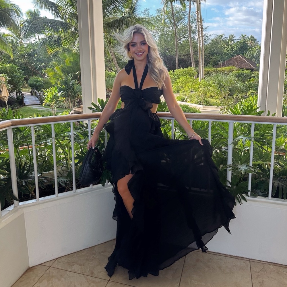 Luxxel Black Backless Halter Maxi Dress